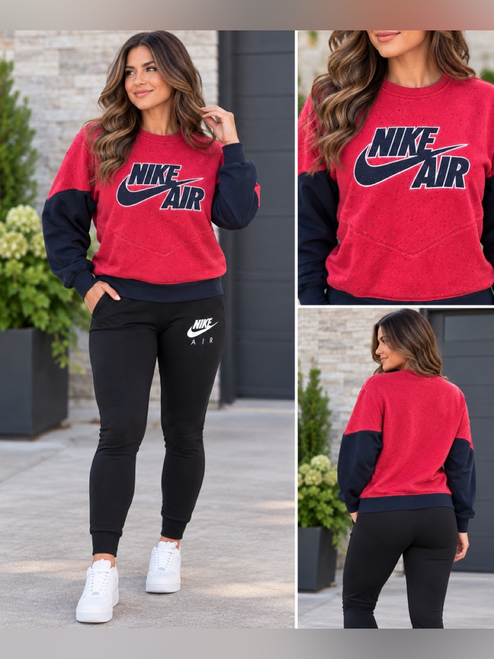 Nike Air Women's Red & Black Logo Sweatshirt - Nike Air Pullover